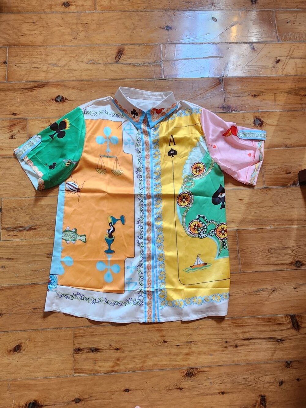 Silky, Utterly Ridiculous Top in Funny Poker Pattern, Multi-Color, XL